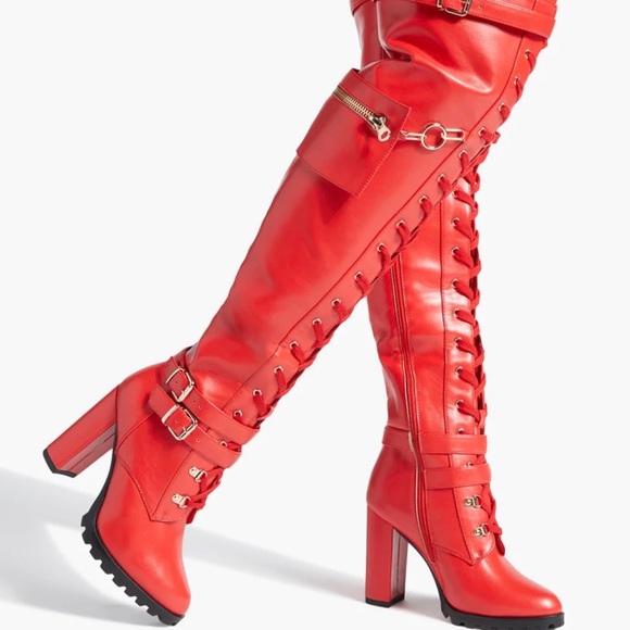 Shoes Red Vegan Leather Over The Knee Boots Hot Poshmark